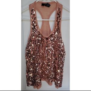 Rose gold sequin high low tank top